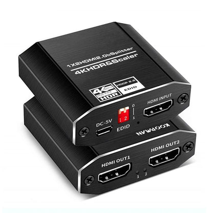 Conecta 1 señal a 2 pantallas HDMI 4K a 60 Hz. Divisor HDMI 1 entrada, 2 salidas con cable HDMI de alta velocidad escalar compatible con HDCP 2.2.