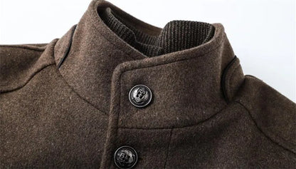 Woolen Coat Men Winter Windbreaker Long Thick Wool Jackets abrigo hombre Man Stand Collar Single Breasted With Vest Woolen Coats