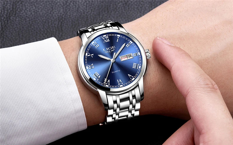 LIGE, nueva marca de lujo, reloj de pulsera de primera moda para negocios y ocio, relojes deportivos impermeables, reloj de cuarzo con calendario, reloj Masculino