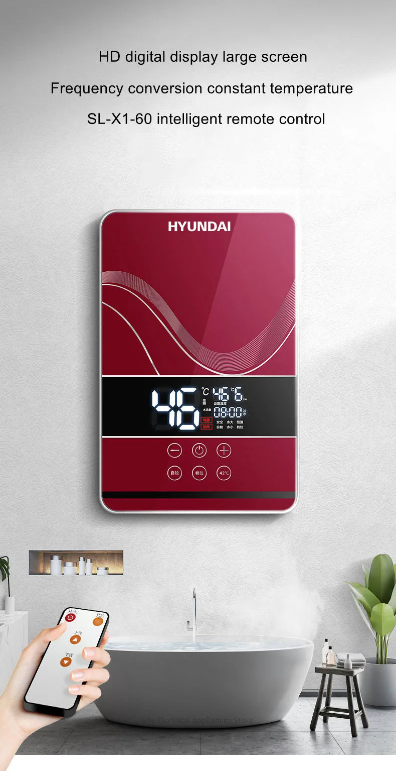 Calentador de agua eléctrico, ducha eléctrica, calentamiento rápido, máquina de CC para el hogar (cocina, baño), agua caliente ilimitada, control remoto