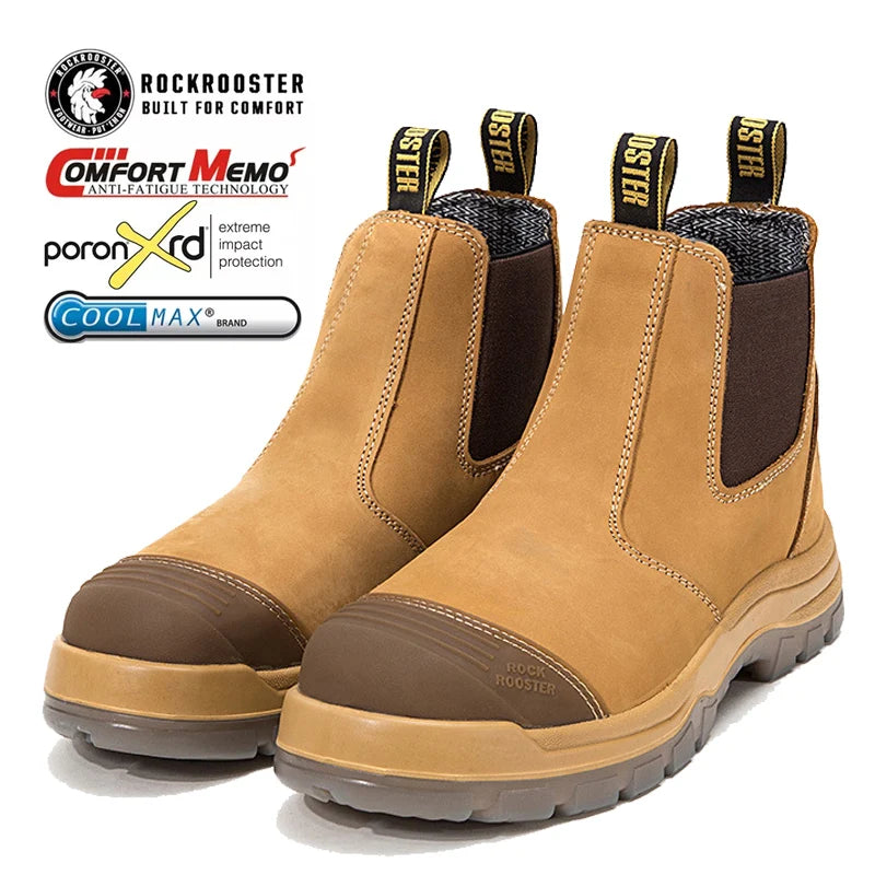 ROCKROOSTER Zapatos de senderismo para hombre, botas de caza impermeables, zapatos de seguridad de cuero, botines tácticos, zapatos de trabajo, zapatillas deportivas con punta de acero