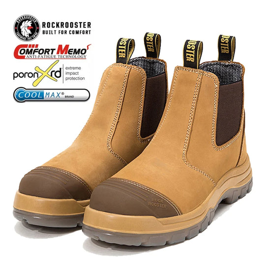 ROCKROOSTER Zapatos de senderismo para hombre, botas de caza impermeables, zapatos de seguridad de cuero, botines tácticos, zapatos de trabajo, zapatillas deportivas con punta de acero