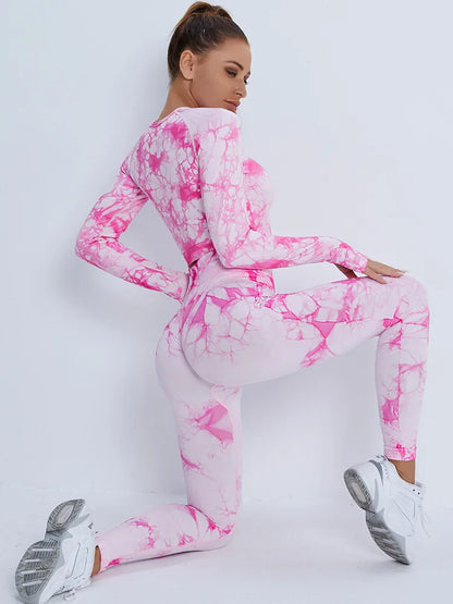 Conjunto de 2 piezas de yoga y gimnasio para mujer, con sujetador deportivo y camiseta de manga larga, leggings con cintura alta, chándal deportivo de moda para niñas.