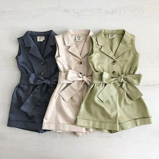 Ropa de moda para niñas pequeñas, monos sin mangas con lazo en la cintura, trajes de verano, mono de verano, ropa para niños