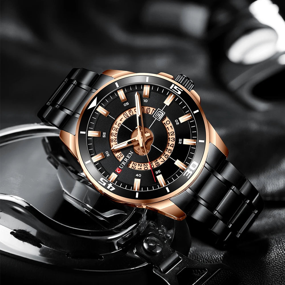 Relojes CURREN para hombre, relojes de negocios de moda para hombre con correa de acero inoxidable, reloj de cuarzo resistente al agua para hombre con fecha automática
