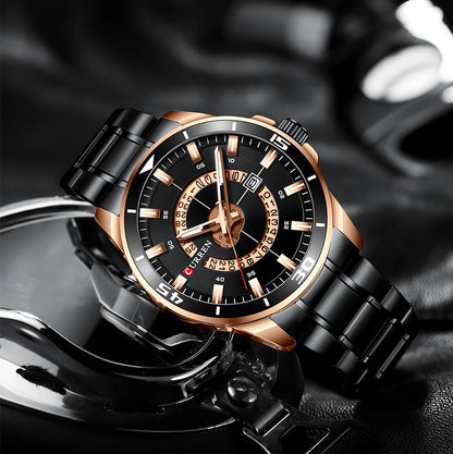 Relojes CURREN para hombre, relojes de negocios de moda para hombre con correa de acero inoxidable, reloj de cuarzo resistente al agua para hombre con fecha automática