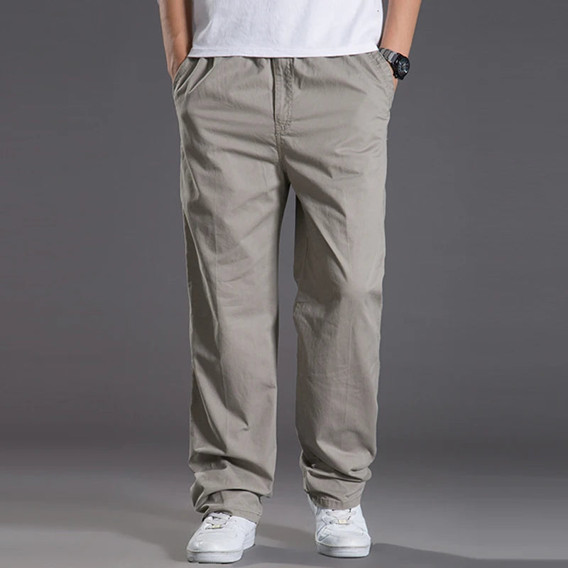 Pantalones cargo casuales de algodón para hombre, con bolsillos, corte recto y holgado, elásticos, ideales para el trabajo. Talla 6XL.