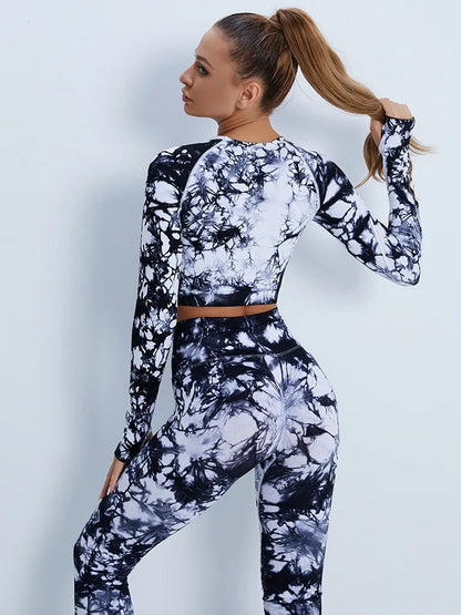 Conjunto de 2 piezas de yoga y gimnasio para mujer, con sujetador deportivo y camiseta de manga larga, leggings con cintura alta, chándal deportivo de moda para niñas.