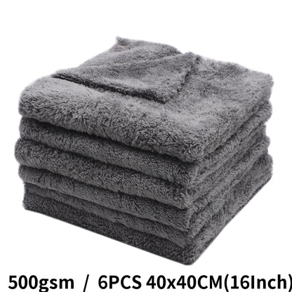 Toalla de microfibra Bossnice de 40 x 40 cm, 500 g/m², súper suave, sin bordes, para el cuidado del coche, pulido y acabados, color gris claro.