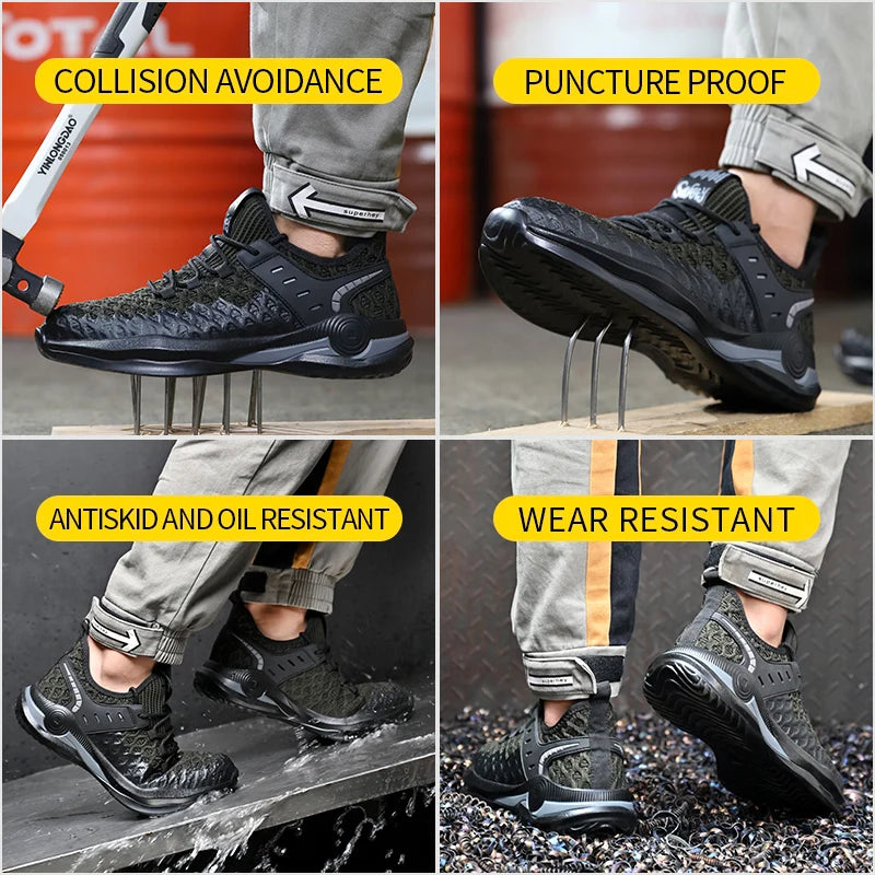 Zapatos de seguridad para hombre, tallas 37-50, botas con punta de acero, zapatillas de trabajo antiperforación, calzado masculino, zapatos de construcción indestructibles.
