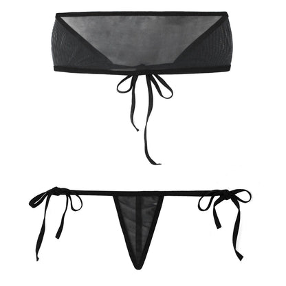 Traje de baño de malla transparente para mujer, conjunto de bikini triangular con microcordones y tanga, traje de baño de 2 piezas, ropa de playa sexy, bikini