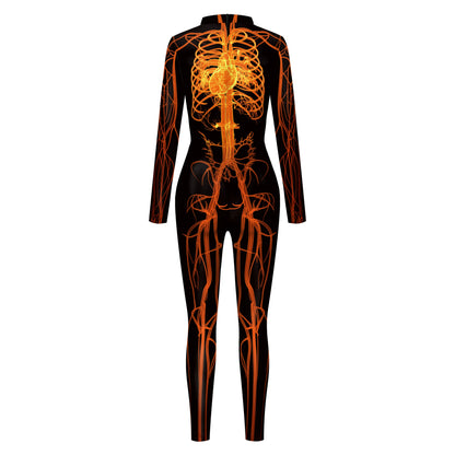 Color Cosplayer Halloween Skeleton Printed Jumpsuits Women Halloween Performance Outfits Party Cosplay Costume Zentai Fitness