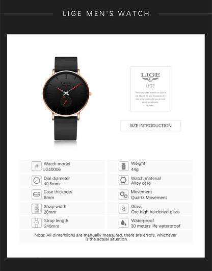 LIGE 2023 - Nuevos relojes deportivos de moda para hombre, de marca superior, de lujo, resistentes al agua, sencillos, ultrafinos, de cuarzo, Masculino