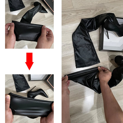Botas de tacón superalto con efecto mojado de Ftshist para mujer, con tacón de aguja por encima de la rodilla, de piel sintética, con efecto calcetín elástico, zapatos ajustados para cosplay