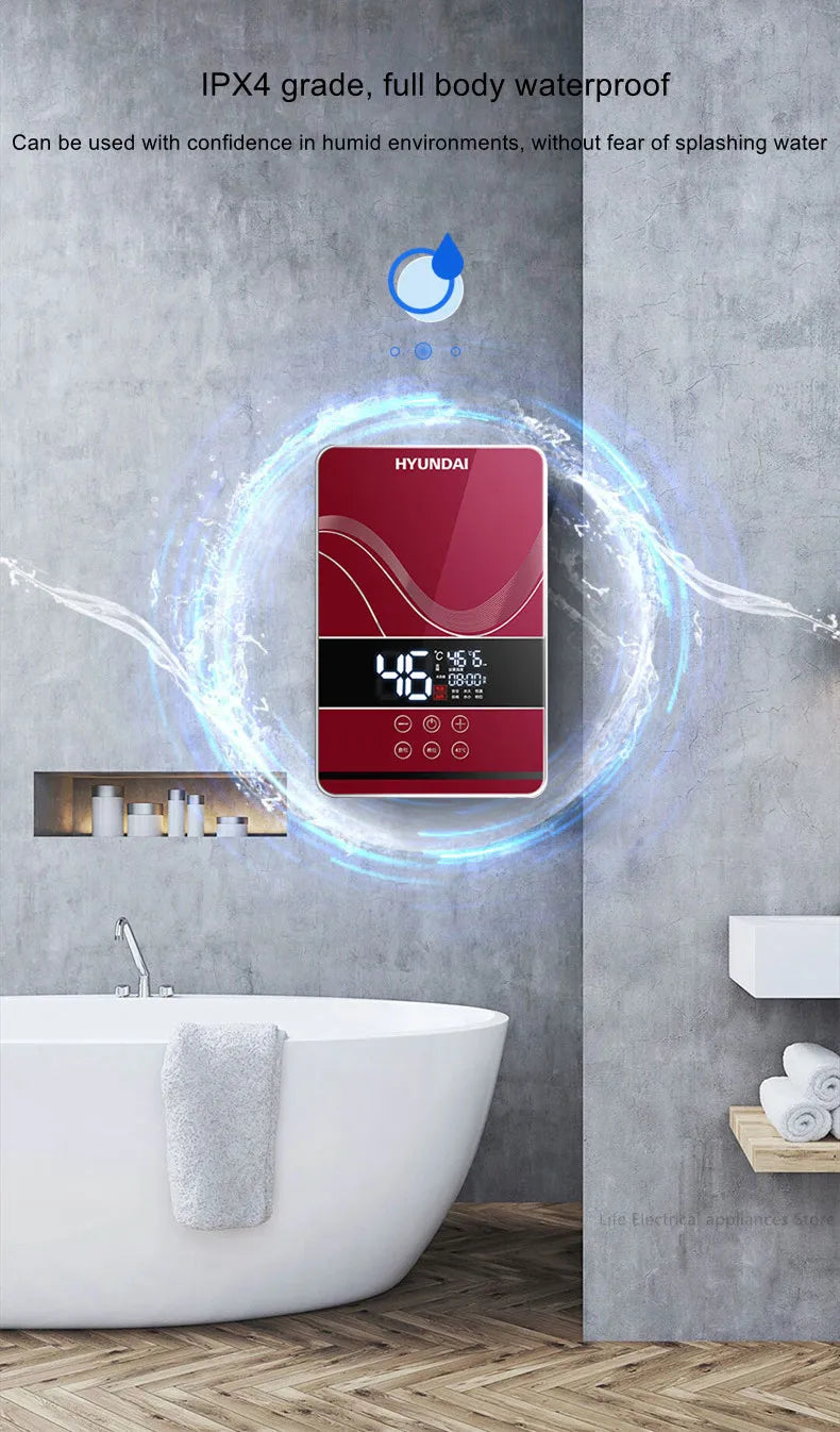 Calentador de agua eléctrico, ducha eléctrica, calentamiento rápido, máquina de CC para el hogar (cocina, baño), agua caliente ilimitada, control remoto