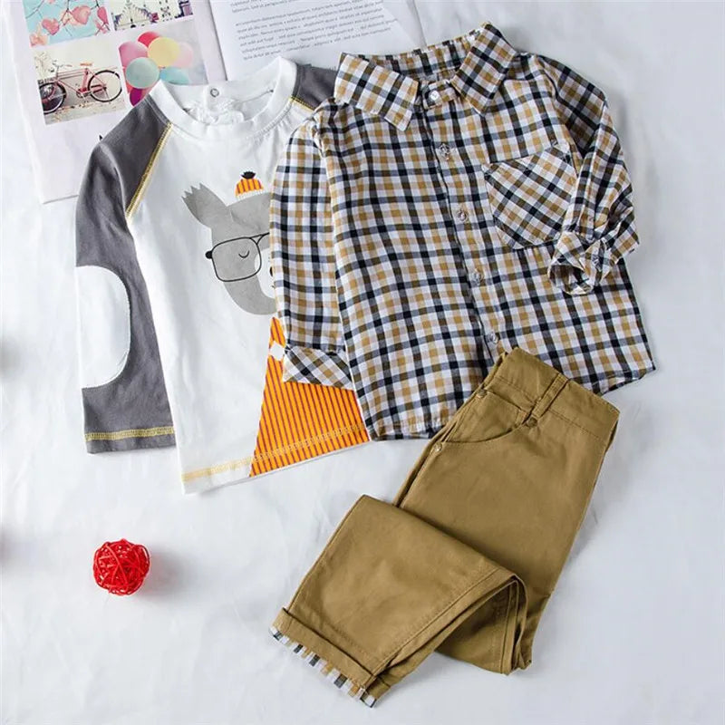 Ropa para niños, abrigo a cuadros, camiseta y pantalones, 3 piezas, trajes para bebés, ropa para niños pequeños, ropa de abrigo para primavera y otoño, disfraz BC1034