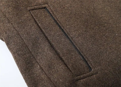 Woolen Coat Men Winter Windbreaker Long Thick Wool Jackets abrigo hombre Man Stand Collar Single Breasted With Vest Woolen Coats