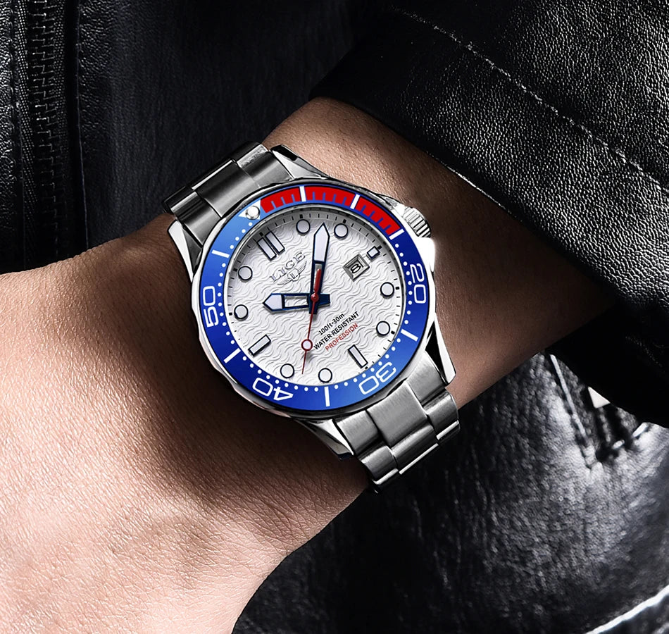 LIGE - Reloj de buceo de lujo para hombre, marca superior, resistente al agua hasta 3 ATM, con fecha, deportivo, de cuarzo, Masculino