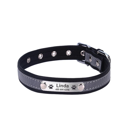 Collar reflectante personalizado para perro, de cuero resistente a las mordeduras, collar para cachorro y gato, collar de identificación, grabado con nombre, número de teléfono, placa de identificación para cachorro