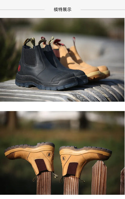 ROCKROOSTER Zapatos de senderismo para hombre, botas de caza impermeables, zapatos de seguridad de cuero, botines tácticos, zapatos de trabajo, zapatillas deportivas con punta de acero