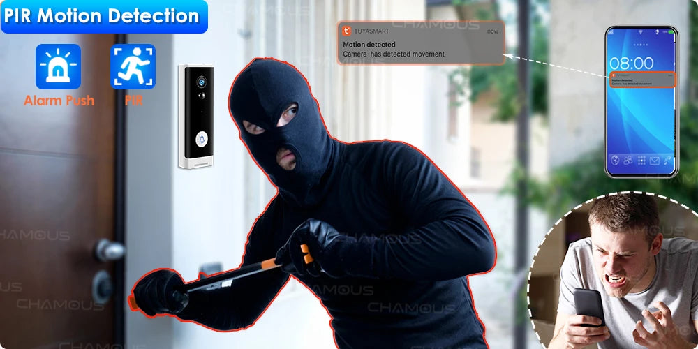 Videoportero Tuya WiFi 1080P HD con batería, visión nocturna, seguridad y control por app (Alexa, Google).