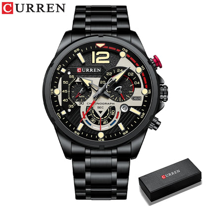Relojes de cuarzo de moda CURREN para hombre, reloj de pulsera deportivo informal con esfera cronógrafo de acero inoxidable y luminoso