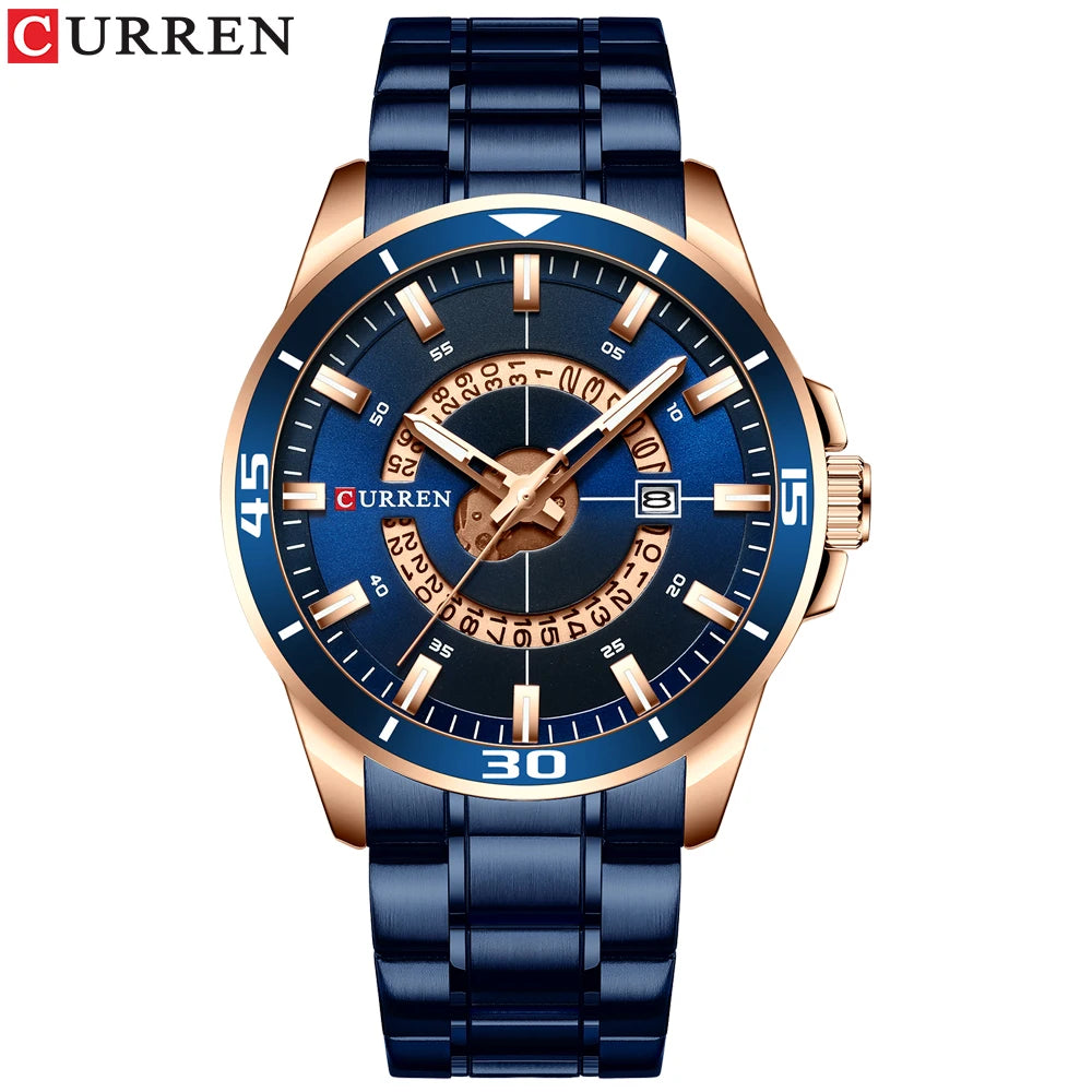 Relojes CURREN para hombre, relojes de negocios de moda para hombre con correa de acero inoxidable, reloj de cuarzo resistente al agua para hombre con fecha automática