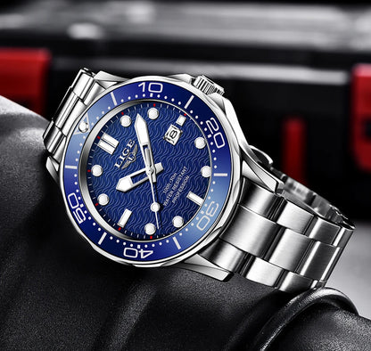 LIGE - Reloj de buceo de lujo para hombre, marca superior, resistente al agua hasta 3 ATM, con fecha, deportivo, de cuarzo, Masculino
