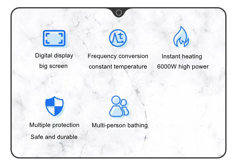 Calentador de agua eléctrico, ducha eléctrica, calentamiento rápido, máquina de CC para el hogar (cocina, baño), agua caliente ilimitada, control remoto