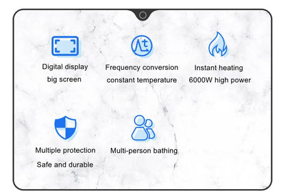 Calentador de agua eléctrico, ducha eléctrica, calentamiento rápido, máquina de CC para el hogar (cocina, baño), agua caliente ilimitada, control remoto