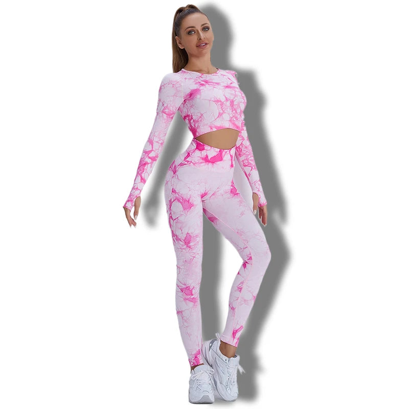 Conjunto de 2 piezas de yoga y gimnasio para mujer, con sujetador deportivo y camiseta de manga larga, leggings con cintura alta, chándal deportivo de moda para niñas.