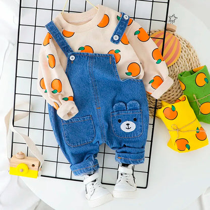 Ropa bonita para bebé, camiseta informal + peto vaquero, pantalones vaqueros, conjunto de ropa para niño y niña, ropa para niños de 1, 2, 3 y 4 años