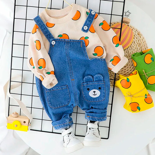 Ropa bonita para bebé, camiseta informal + peto vaquero, pantalones vaqueros, conjunto de ropa para niño y niña, ropa para niños de 1, 2, 3 y 4 años