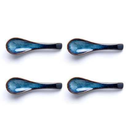 Cucharas de cerámica de estilo japonés, cucharas soperas para el hogar, lindas cucharas para comer y beber, cucharas para servir, utensilios de cocina, 4 piezas ZL361