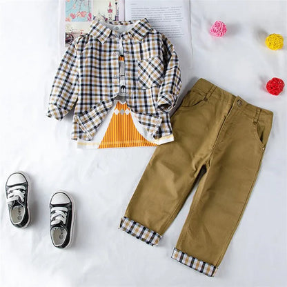 Ropa para niños, abrigo a cuadros, camiseta y pantalones, 3 piezas, trajes para bebés, ropa para niños pequeños, ropa de abrigo para primavera y otoño, disfraz BC1034