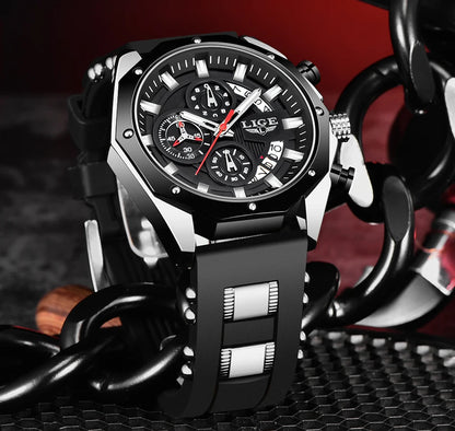 LIGE 2024 - Nuevos relojes de moda para hombre, marca superior de lujo, reloj deportivo de silicona, reloj de cuarzo con fecha, reloj de pulsera resistente al agua, cronógrafo