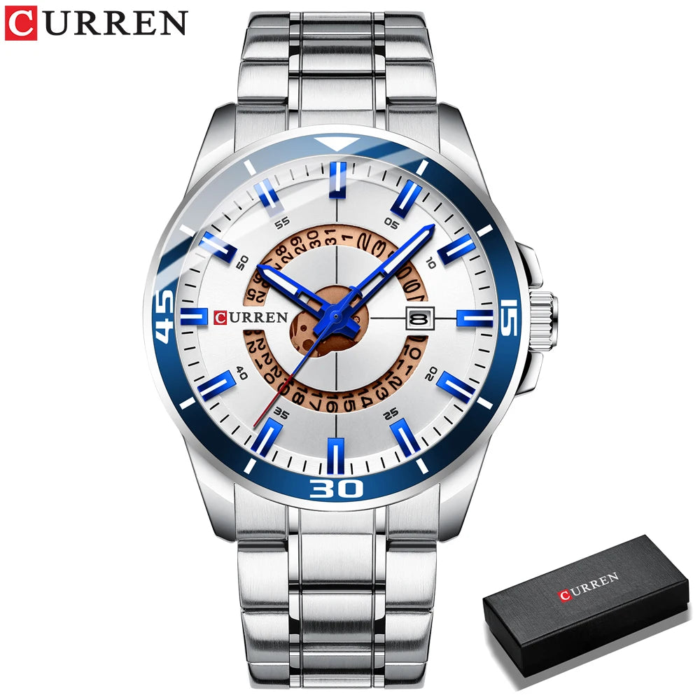 Relojes CURREN para hombre, relojes de negocios de moda para hombre con correa de acero inoxidable, reloj de cuarzo resistente al agua para hombre con fecha automática