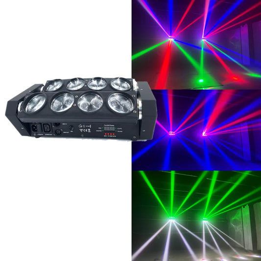 Cabezal móvil LED de araña, 8 x 15 W, 4 en 1, RGBW, para fiestas, iluminación de DJ, luces DMX, efectos de escenario