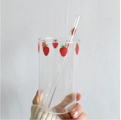 Vaso de cristal con pajita de 300 ml, diseño de fresa, transparente, creativo, resistente al calor, para estudiantes, Nana