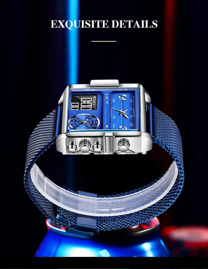 Reloj LIGE de acero negro para hombre, reloj digital con doble pantalla, cronógrafo deportivo, resistente al agua, de cuarzo, estilo militar