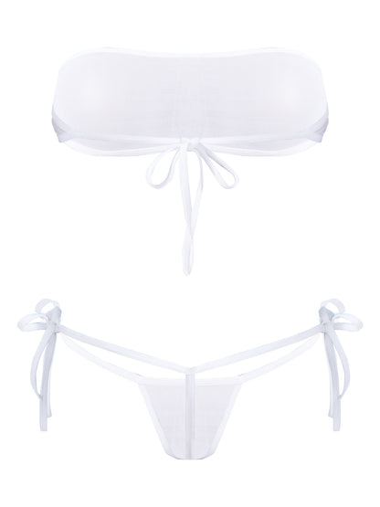 Traje de baño de malla transparente para mujer, conjunto de bikini triangular con microcordones y tanga, traje de baño de 2 piezas, ropa de playa sexy, bikini