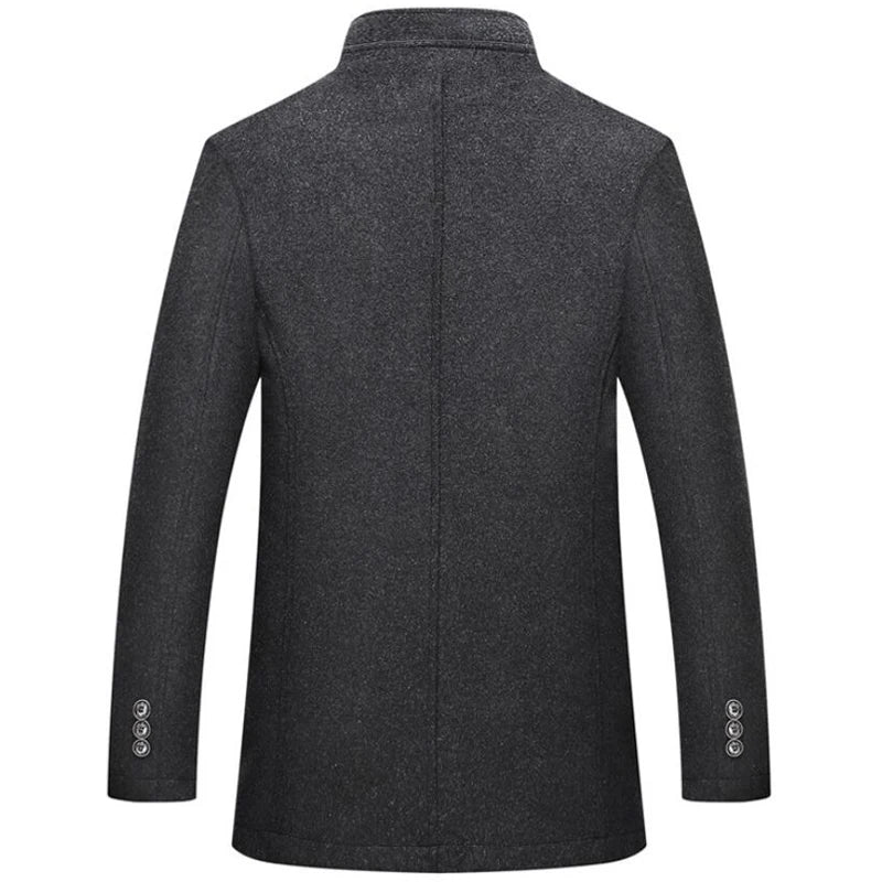 Woolen Coat Men Winter Windbreaker Long Thick Wool Jackets abrigo hombre Man Stand Collar Single Breasted With Vest Woolen Coats