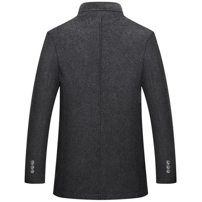 Woolen Coat Men Winter Windbreaker Long Thick Wool Jackets abrigo hombre Man Stand Collar Single Breasted With Vest Woolen Coats