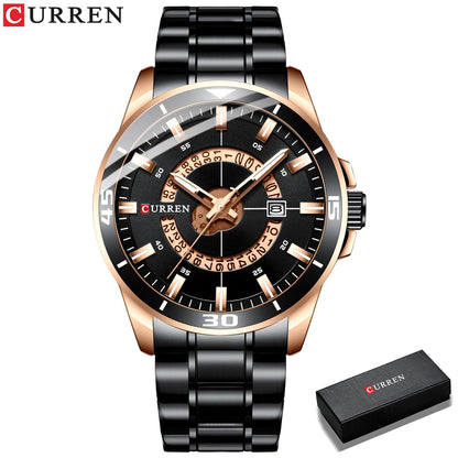Relojes CURREN para hombre, relojes de negocios de moda para hombre con correa de acero inoxidable, reloj de cuarzo resistente al agua para hombre con fecha automática
