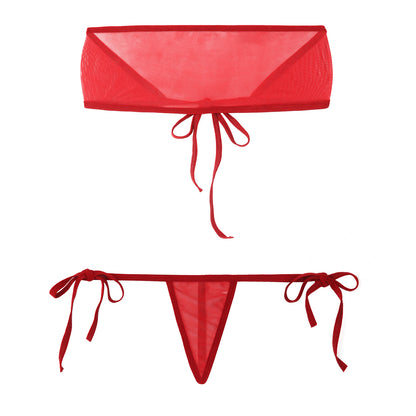 Traje de baño de malla transparente para mujer, conjunto de bikini triangular con microcordones y tanga, traje de baño de 2 piezas, ropa de playa sexy, bikini