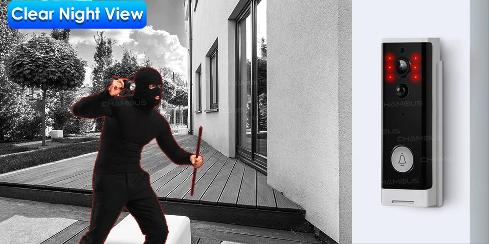 Videoportero Tuya WiFi 1080P HD con batería, visión nocturna, seguridad y control por app (Alexa, Google).