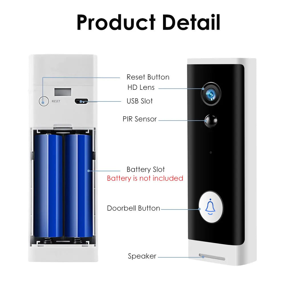 Videoportero Tuya WiFi 1080P HD con batería, visión nocturna, seguridad y control por app (Alexa, Google).