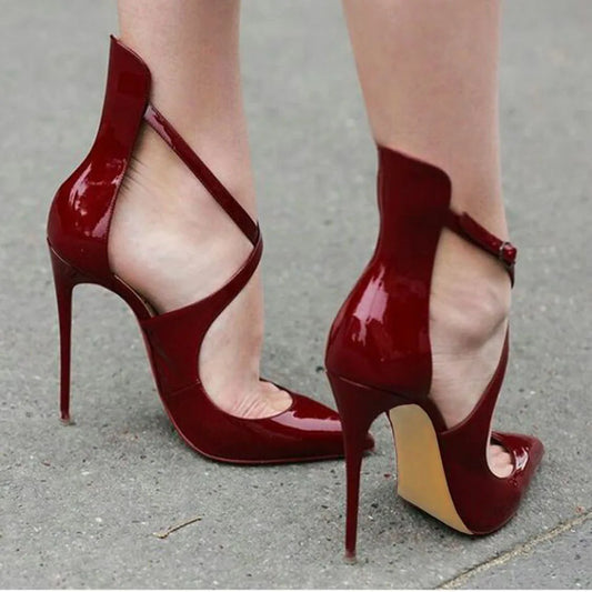 Sandalias de gladiador con hebilla y tacones de aguja para mujer, para oficina, fiesta, boda, tacones altos, tallas grandes 34-48 83-4