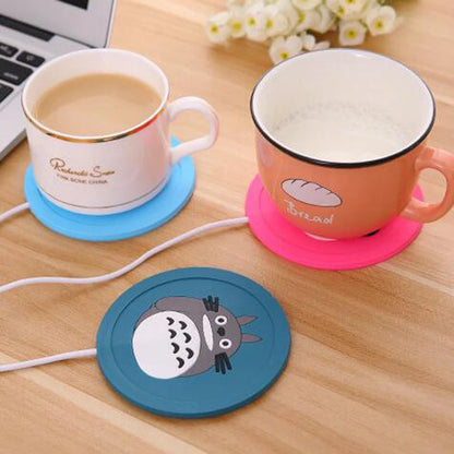 Calentador USB de silicona con dibujos animados para tazas, bandeja calefactora para café, té y bebidas, bonito regalo