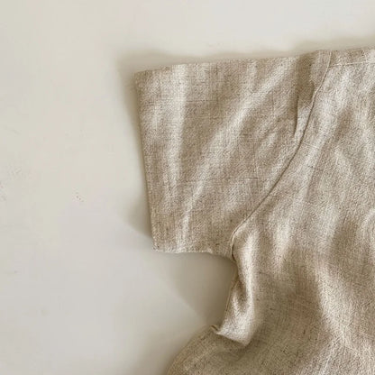 Conjuntos de ropa para bebé niño y niña, camisa y pantalón corto de lino de verano para bebé pequeño, mono con botones de manga corta, ropa para bebé de 1 a 7 años
